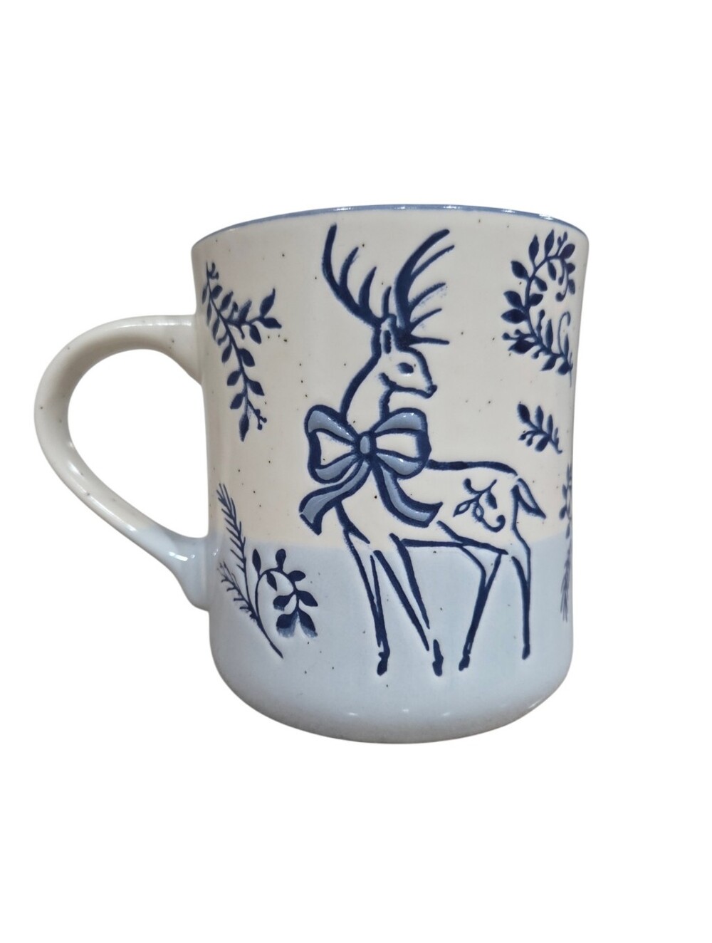 Peppermint And One White and Blue Reindeer Ceramic Christmas Mug